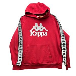 Kappa Hoodie Men's Size L Red Pullover Omini Logo Tape Sleeve Sweatshirt